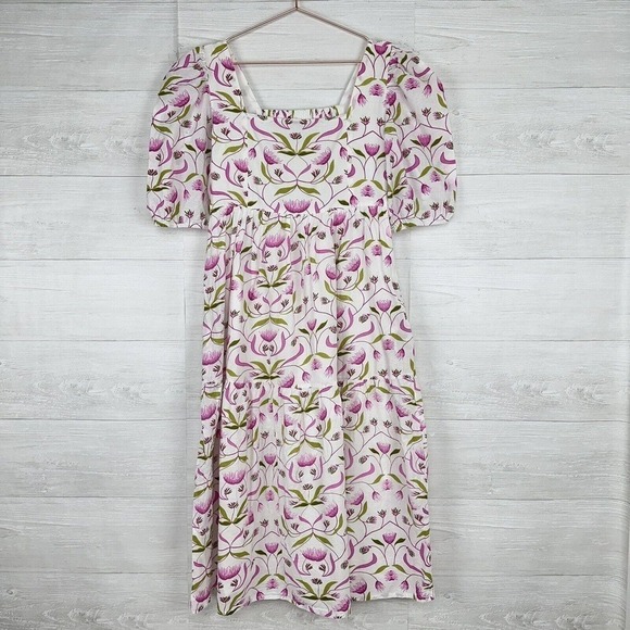 Monsoon and Beyond Estella Midi Dress Size Medium Mangrove Pink Floral Handmade - Picture 2 of 16